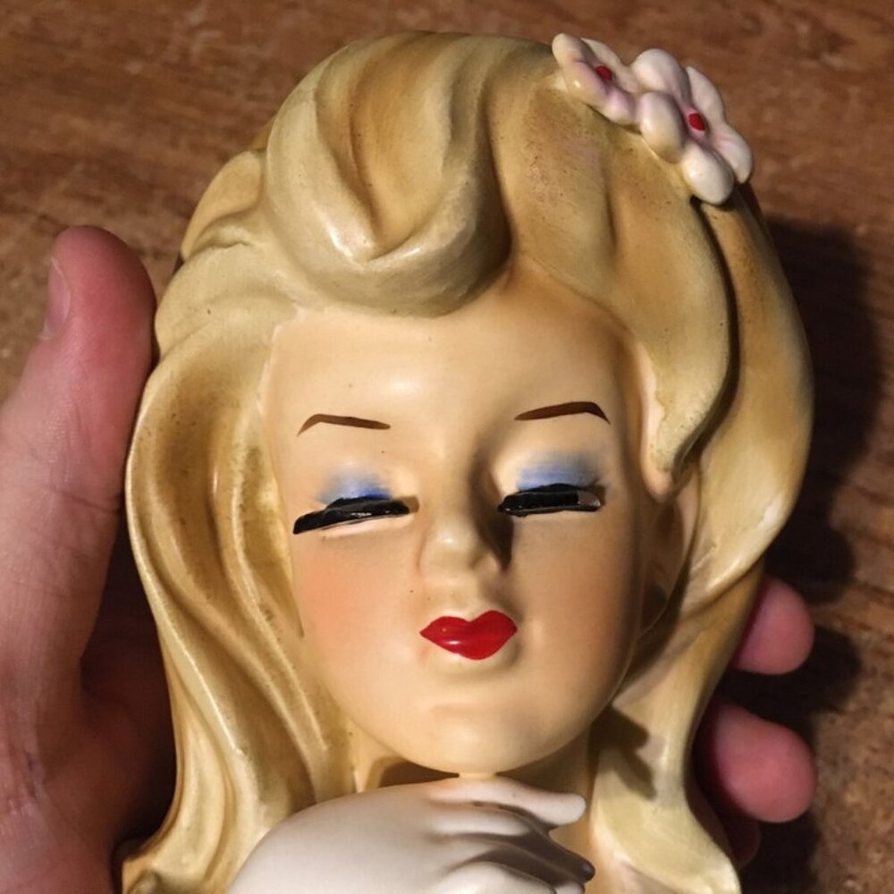 LEFTON LADY HEAD PLANTER VASE #2536 - Picture 6 of 13